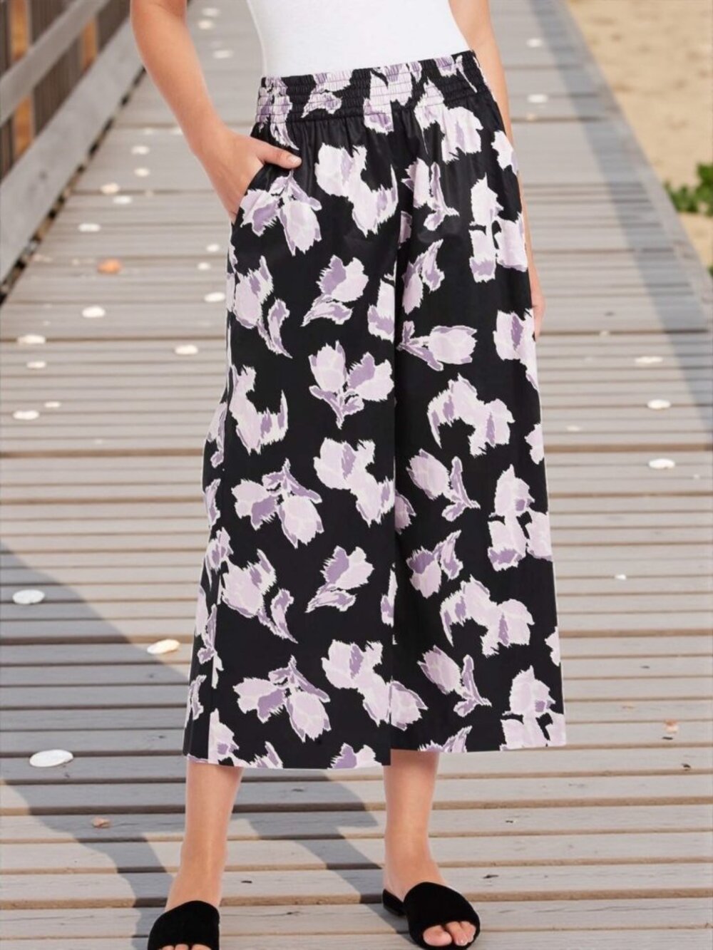 Rebecca Taylor Ikat Blossom Pant M Floral Wide Leg Black High Rise NEW
